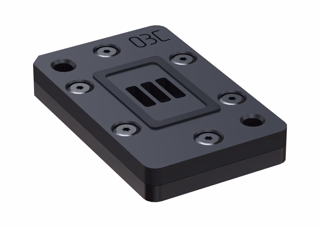 Molography chip cartridge — top view showing fluidic interface
